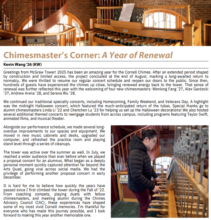 Image of the front page of the chimes 2026 winter newsletter